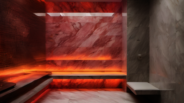 sauna, bagno turco, umido, LED, rosso, marmo, moderno, sauna, sauna umida